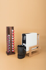 Capsule holder for coffee machine made of walnut wood