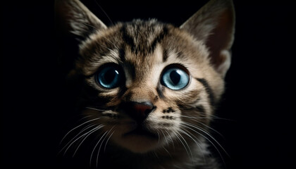 Fototapeta premium Cute kitten staring, playful and curious, fluffy fur, blue eyes generated by AI
