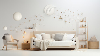 Sleep day, asleep and health problems, insomnia, soft bed time night lazy pillow comfort room, relax melatonin, woman man girl boy, moon star, banner copy space greeting card background.