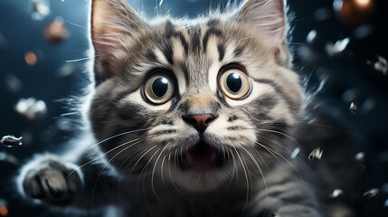 Obraz premium Scared cat running down the street, close up