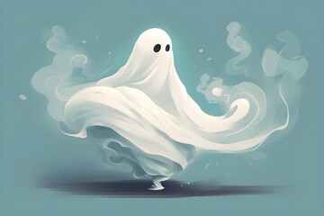 A translucent white ghost floating above the ground - obrazy, fototapety, plakaty