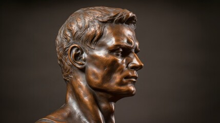 Obraz premium Bronze antique statue of male head on a dark background. Perfect for cultural and artistic representation.