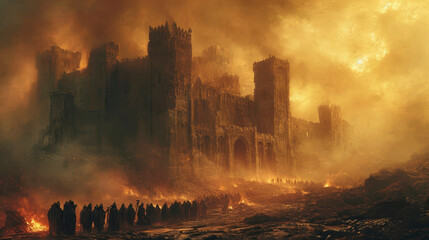 Fototapeta premium Fire in the Forest near an old castle in England