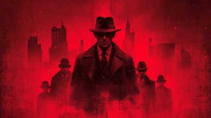 Mafia man fantasy horror movie poster, red and black, silhouette