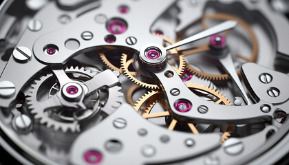 Clockworks in close up, precision of mechanic wristwatch generated by AI
