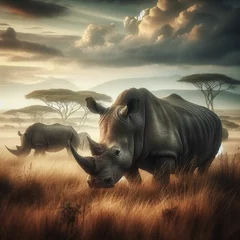 Foto op Aluminium rhino in the savannah © Johnny