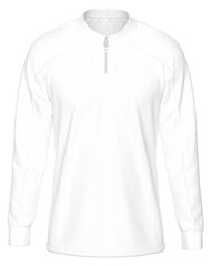 Mockup Template Jersey Football Long Sleeves Shirt Soccer Front Facing View on transparent background cutout with Collar Zipper Pull Up for artwork graphic design. 3D Rendering.