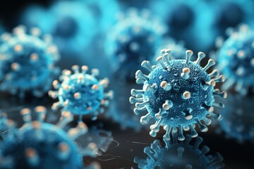 Blue virus particles under microscope - obrazy, fototapety, plakaty