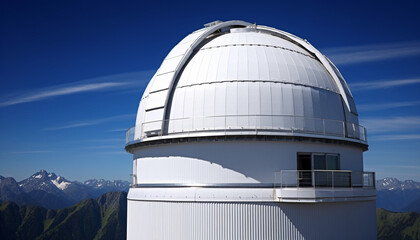Obraz premium Mountain peak, clear sky, telescope, astronomy, exploration, discovery generated by AI