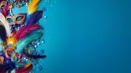 Fotobehang Imagen con motivos de carnaval sobre un fondo azul © VicPhoto
