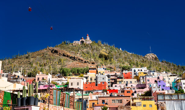 View of Bufa Hill with cable car in Zacatecas, Mexico
