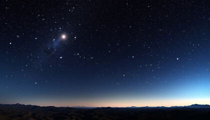 Fototapeta na wymiar Night sky, mountain peak, glowing star trail generated by AI