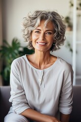 Portrait of a smiling mature woman with curly hair