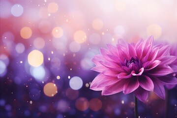 Purple dahlia flower on isolated magical bokeh background with copy space for text placement