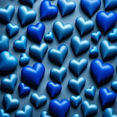 Blue silk hearts on a Blue color background