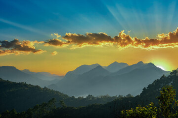 View of beautiful mountain landscape at sunset at Monson viewpoint Doi AngKhang, Chaingmai Thailand.