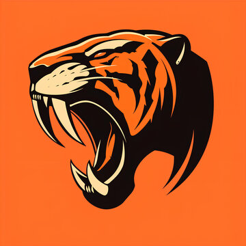 a minimalist illustration of a saber-toothed tiger, can be as a logo for a company