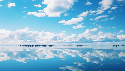 Tranquil scene of blue sky reflecting on water generated by AI