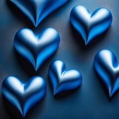 Fototapeta premium Blue silk hearts on a Blue color background