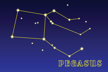 Constellation Pegasus. Illustration of the constellation Pegasus. Constellation of the Northern Hemisphere of the starry sky. It occupies an area of ​ ​ 1120.8 square degrees in the sky and contains 1