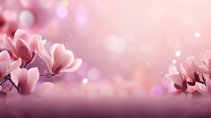 Vibrant pink magnolia blossom on captivating bokeh background with generous space for text placement