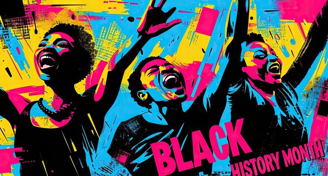 black history month logo in the style of bold and colorful pop art Generative AI