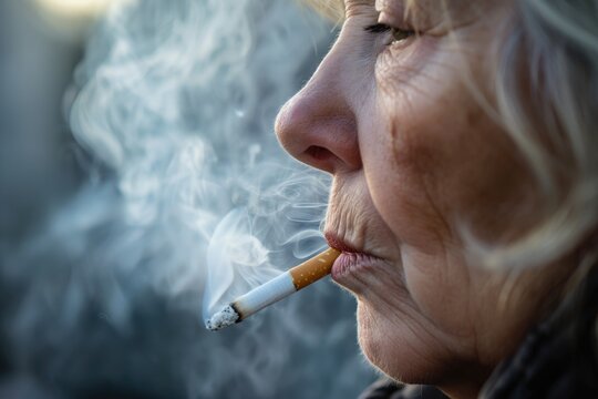 Close up image of a woman smoking a cigarette	