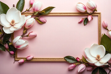 Picture frame with magnolia flowers.