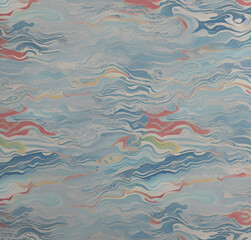 Fototapeta premium Marbled paper background. Colorful backdrop with waves. Abstract flyer, template design. Water painting