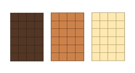 Set of chocolate bar. Dark chocolate, milk chocolate and white chocolate bar