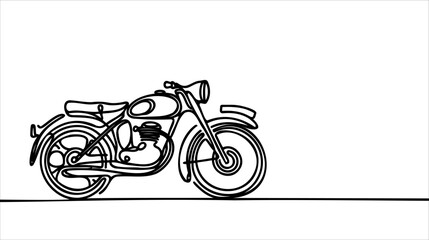 Single continuous line drawing of old classic vintage motorcycle symbol.