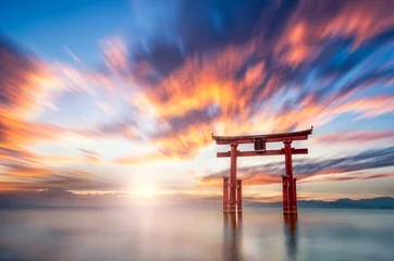 Tuinposter Shirahige shrine torii gate in Lake Biwa Shia Japan © Adam