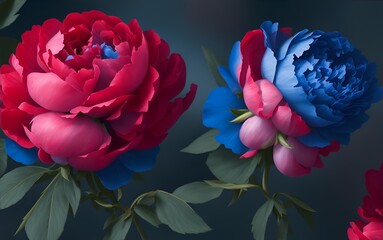Blue and Red Peony Roses