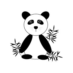 panda in black and white colors, among bamboo leaves. vector graphics