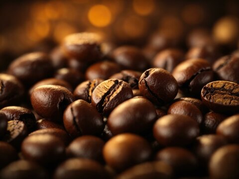 Coffee beans on a dark background. Generative AI.