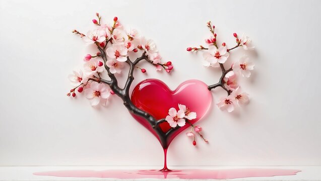 Abstract illustration with sakura branch and heart. Valentine's Day, Mother's Day, Women's
