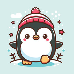 cute penguin cartoon icon illustration
