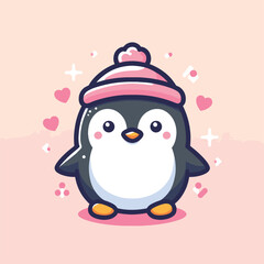 cute penguin cartoon icon illustration