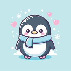 cute penguin cartoon icon illustration
