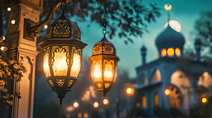 Obraz premium Arabic lantern in the night. Ramadan concept.
