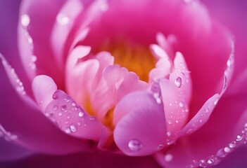 Abstract natural background with beautiful water drops on a pink and lilac petal peony close-up macr