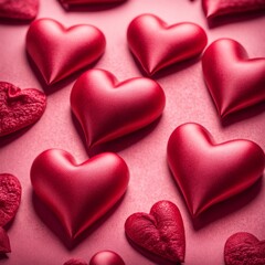 Obraz premium Red silk hearts on a pink concrete background