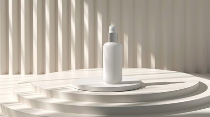 Minimal background for branding and product presentation. Cosmetic bottle on subtle circular geometric pattern. 3d rendering illustration. Clipping path of each element included " ai generated "