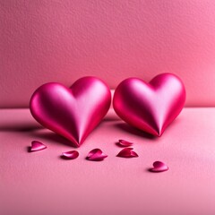 Obraz premium Pink silk hearts on a pink concrete background
