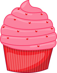 Pink cupcake in red paper cup flat icon cartoon PNG