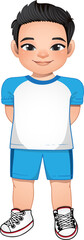 Black hair boy in blue sportswear cartoon PNG