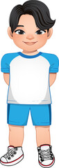 Black hair boy in blue sportswear cartoon PNG