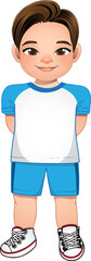 Fototapeta premium Brown hair boy in blue sportswear cartoon PNG