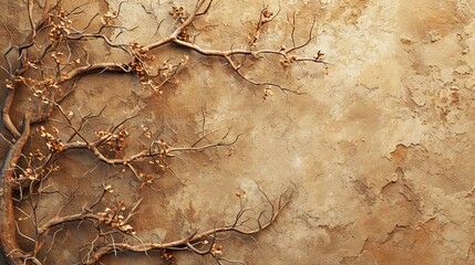 Naklejka premium Minimal mock up background for product presentation. Dry tree twigs on brown stucco background. 3d rendering illustration. Clipping path of each element included 