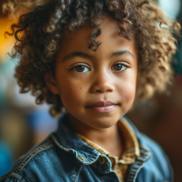 Educational image with fictional African descendant child. African American kid, portrait to promote social rights and equality for all children to celebrate Black History Month. 